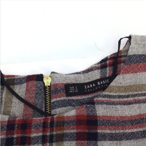 Zara Basic Plaid Blouse Peplum Short Sleeve Top Size Small - Picture 2 of 11